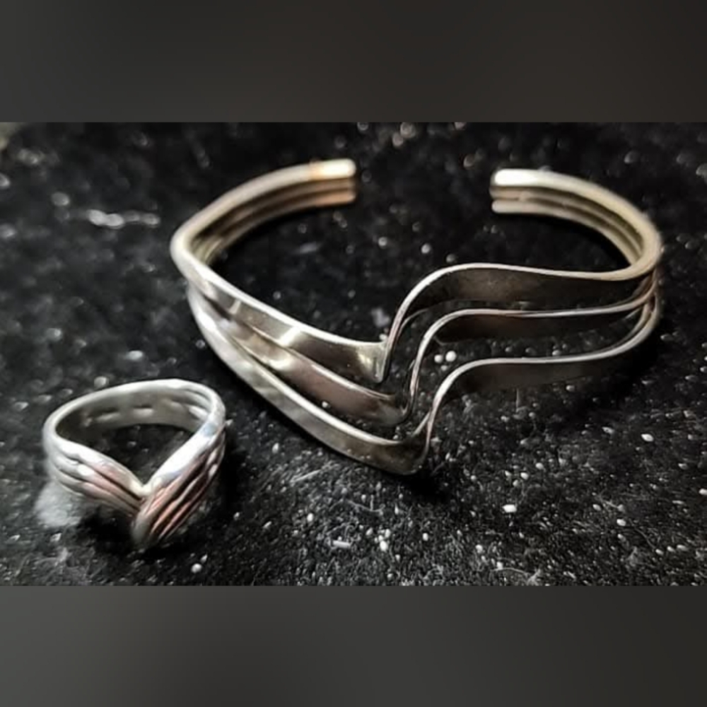 Both vintage sterling silver Native American cuff & ring